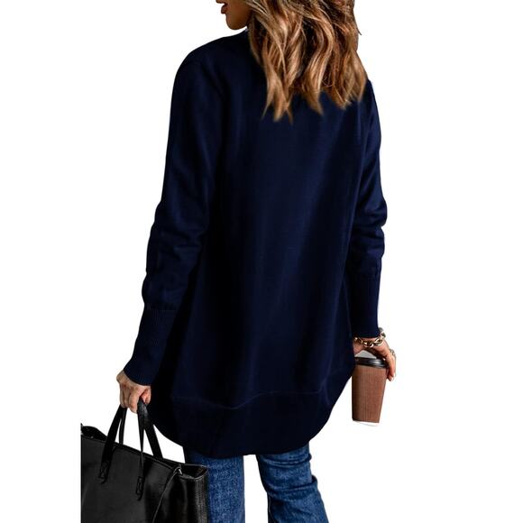 Women's Ribbed Hem Cardigan Sweaters Pockets Long Sleeve Knit Open Front - Picture 2 of 3